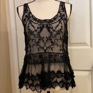 Express Black Sheer Top with Floral Embroidery
